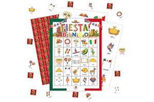 pseuaudo Fiesta Bingo Games, Travel Trip Bingo Cards, Mexican Theme Party Game for Adults Family, Christmas Party Activities, 24 Bingo Sets, A004