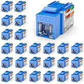 VCELINK RJ45 Cat6 Keystone Jacks, Dust-Proof Keystone Jacks, Slim Profile 25-Pack, 90-Degree Punch Down Ethernet Modular Jack