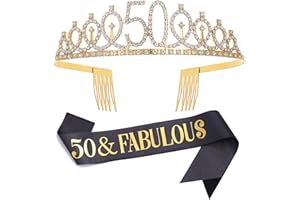 Black Gold Sash & Rhinestone Tiara Set, Birthday Gifts for Women, Birthday Sash/Tiara for Women's Birthday Party Decoration