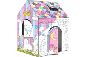 NAOZINEBI Unicorn Playhouse Cardboard Huge Kids DIY Coloring Unicorn Large Spring Color Easy House Indoor Outdoor Art and Craft for Kids Cardboard House to Color Toddler Decorate and Personalize 32"X 26"X 41"