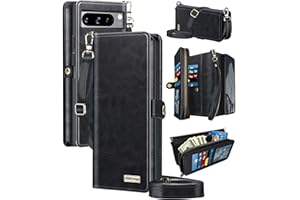 SiHPuoy Leather for Google Pixel 8 Pro Wallet Case with Card Holder Kickstand, Phone Accessories for Woman Men Women, 2 Pack Screen Protector 2 Pack Camera Lens Cover, Black