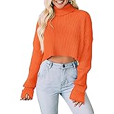 PRETTYGARDEN Women's 2026 Spring Fall Winter Turtleneck Cropped Sweater Causal Ribbed Knit Long Sleeve Pullover Jumper Tops