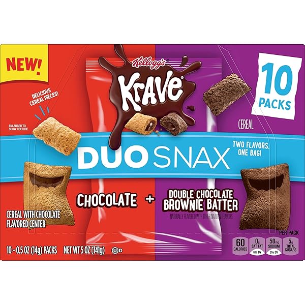 KRAVE DUO SNAX CEREAL SNACKS, KIDS SNACKS, LUNCH SNACKS, CHOCOLATE AND DOUBLE CHOCOLATE BROWNIE BATTER, 5OZ BOX (10 POUCHES)