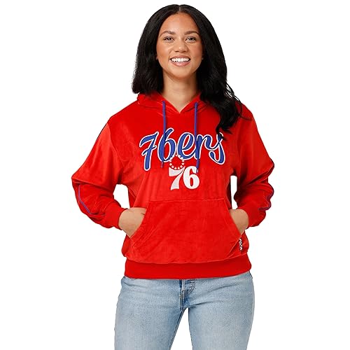 FOCO Women's Standard NBA Logo Fashion Velour Hooded Sweatshirt, Team Color