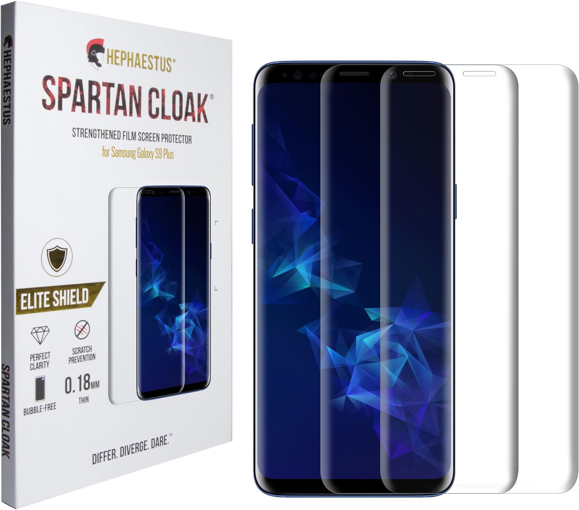 Hephaestus Galaxy S9 Plus Screen Protector Film Spartan Cloak Clear Lifetime Edge to Edge Full Coverage Case Friendly Anti-Scratch with Easy Bubble-Free Dry Installation for Samsung Galaxy S9 Plus