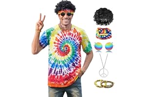 Mainfini Mnes Hippie Costume Cotton 60s 70s Outfits Accessories Tie Dye Shirt (S-XXL)