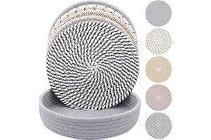 KITLAB 10 Inch Trivets for Hot Dishes, Hot Pots and Pans, Extra Large Thick Heat Resistant Large Coaster, Hot Pads, Kitchen Essentials, Pot Holders for Countertop with Storage Basket, 5 Pcs