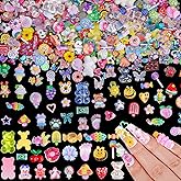 250pcs Kawaii 3D Candy Nail Charms Kit,Y2K Cartoon Gummy Bear Bees Fruit Pineapple Sweet Candy Lollipop Donut Ice Cream Cute Heart Star Bows Mixed Colors Jewelry Nail Embellishments for Nail Art Craft