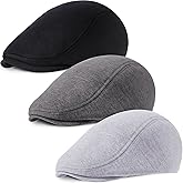 3 Pieces Newsboy Men's Hat Soft Stretch Fit Men Cap Cabbie Driving Cap for Men (Black, Dark Grey, Light Grey)