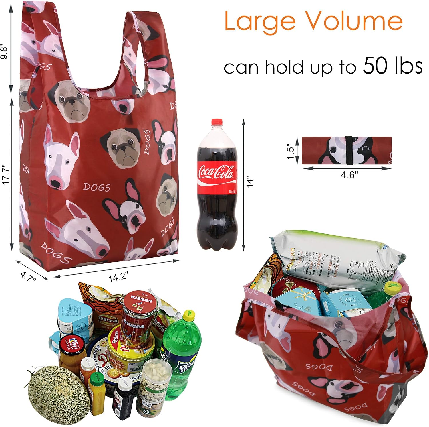 12 Pack Reusable Shopping Bags Foldable Heavy-duty Grocery Bag with Cute Animal Print for Men Women Penguins Turtles - Image 3
