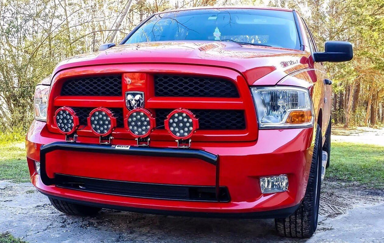 2PACK 7" LED Offroad Pod Lights Bar 51W with Mounting Bracket, Red Round Spot Bumper Driving Lamp Headlight Fog Light for Offroader, Truck, Car, ATV, SUV, Jeep, Construction, Camping, Hunters: Automotive