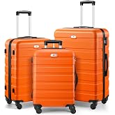 Suitour Luggage 3 Piece Sets Hard Shell Luggage Set with Spinner Wheels, TSA Lock, 20 24 28 inch Travel Suitcase Sets, Orange
