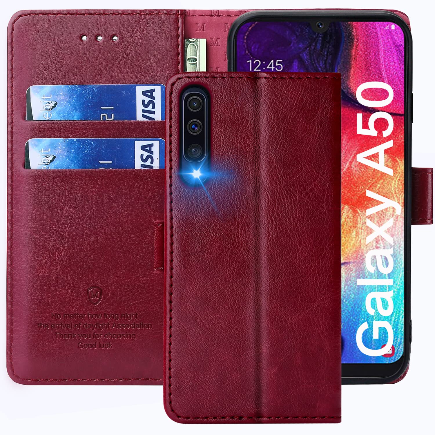 FMPCUON Case For Samsung Galaxy A50,High-grade Leather Flip Wallet Phone Case Cover for Samsung Galaxy A50 Inches [Card Slots] [Kickstand] [Magnetic Closure]-(Red) — image 1