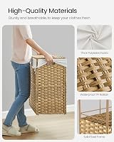 SONGMICS 160 L Laundry Basket with Lid 3-Compartment Rattan Natural LCB365N01 view 8
