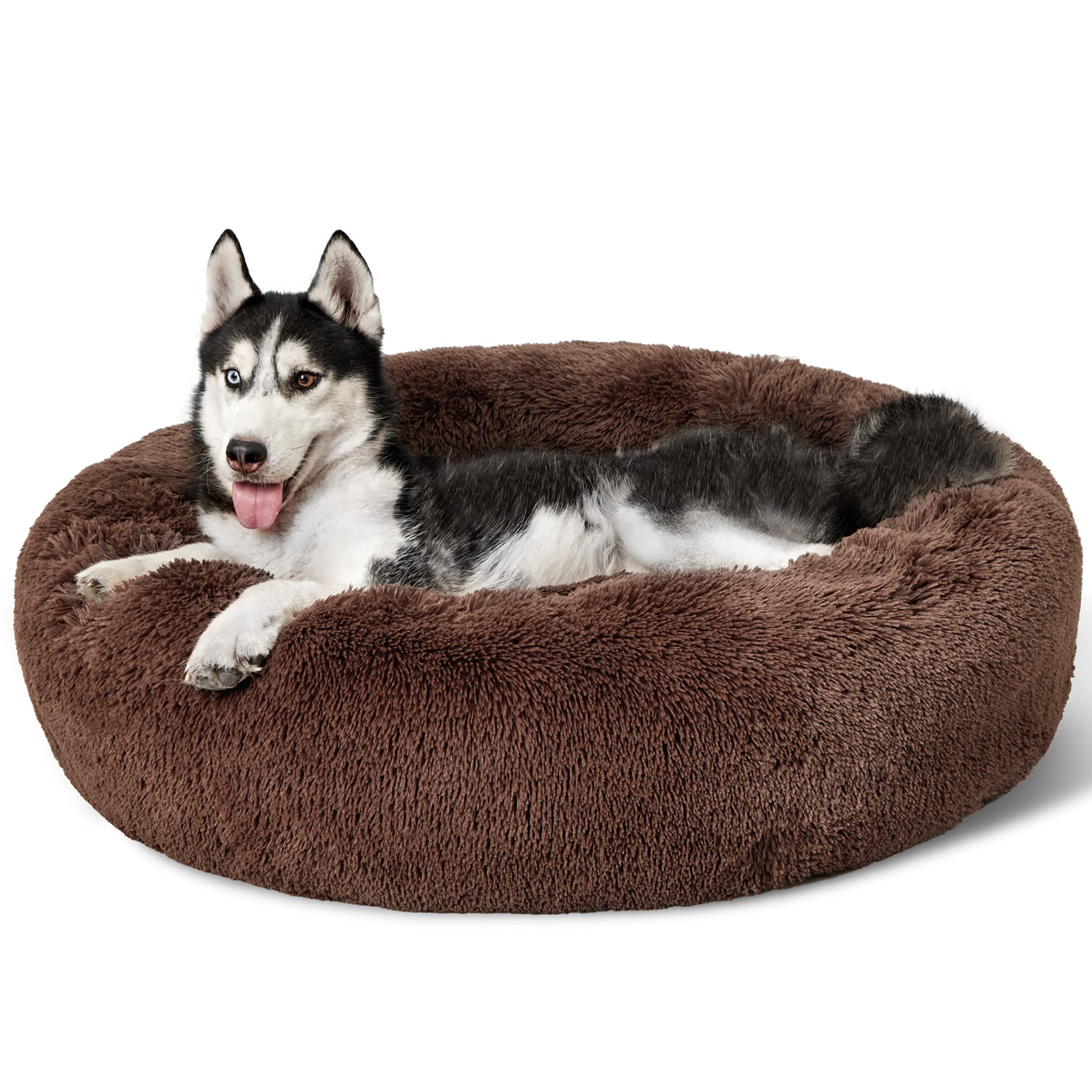 Photo 1 of Bedsure Calming Dog Bed for Large Dogs - Donut Washable Large Pet Bed, 36 inches Anti-Slip Round Fluffy Plush Faux Fur Dog Bed, Fits up to 80 lbs Pets, Coffee