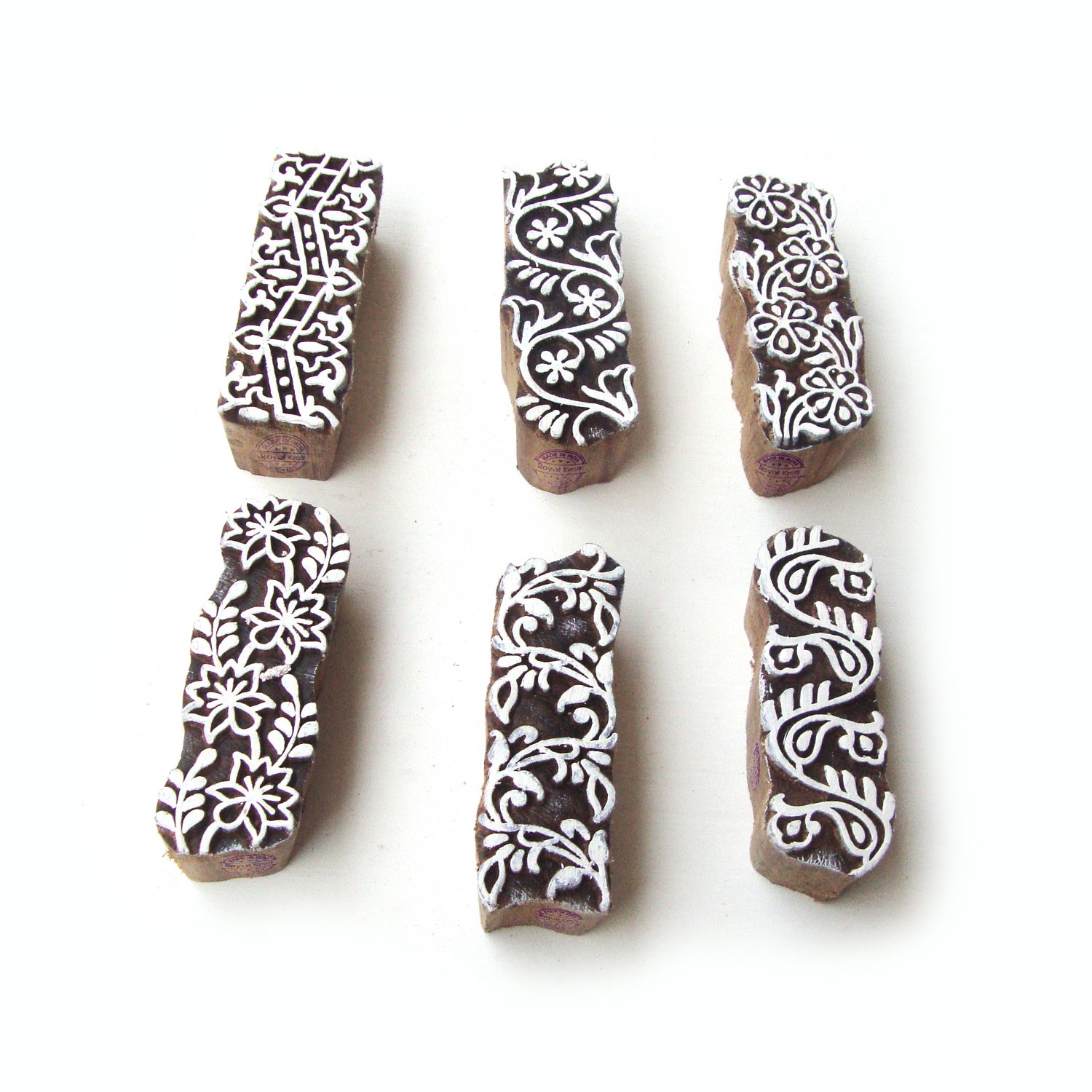 Hand Crafted Border and Floral Motif Wooden Stamps for Printing (Set of 16) Htag0447