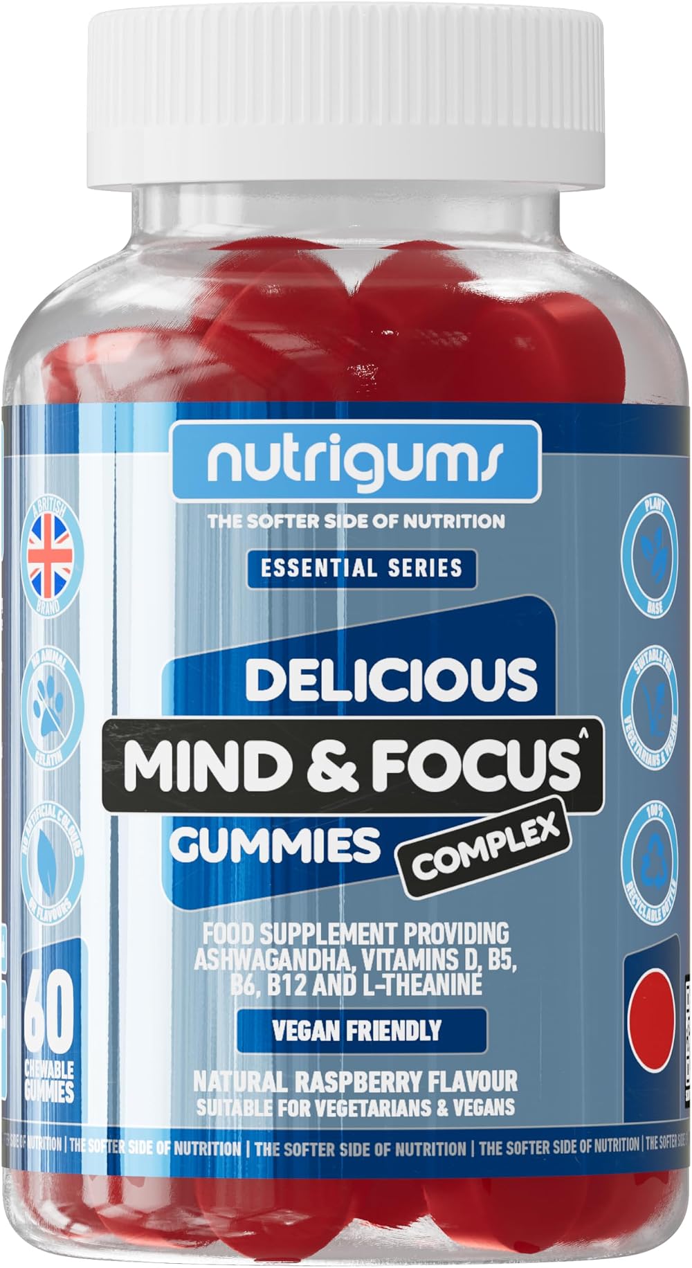 Nutrigums Mind & Focus Ashwagandha Gummy Raspberry 60 Vegan Gummies