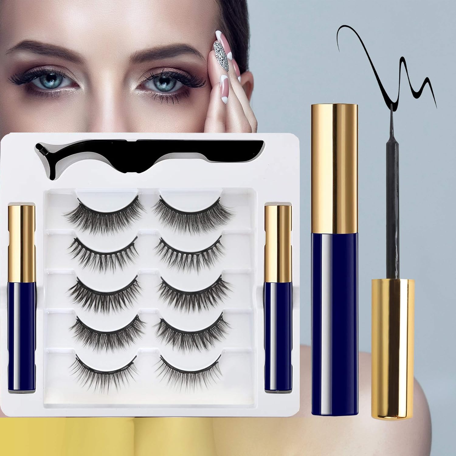 5 Pairs Eyelashes With Eyeliner Natural Look Kit