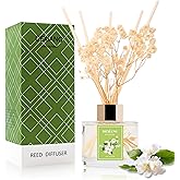 Reed Diffuser Set - 3.38 fl oz (100ml) White Floral Scent Home Fragrance Reed Diffuser for Bathroom Shelf Decor 6 Reed Stick