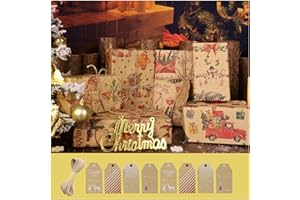 70x50cm Christmas Wrapping Paper Sheets Set with Tags & Ribbons, Recyclable Luxury Wrapping Paper Xmas Gift Festive Decoratio