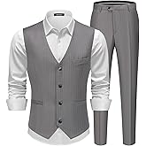 MAGE MALE Men's Pinstripe Suit 2 Piece Vest and Pants Set Wedding Groomsmen Summer Slim Fit Formal Prom Tuxedo