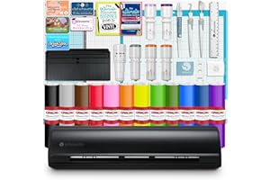 SILHOUETTE AMERICA Silhouette Cameo 5 Black 12in Vinyl Cutter Bundle with Roll Feeder, Deluxe Blade Pack, Premium Vinyl, Tools, Designs, Guides, How To's, and More