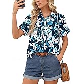 Button Down Shirt for Women Short Sleeve Blouses Dressy Casual Business Work Summer Vacation Tops Hawaii Shirts with Pockets