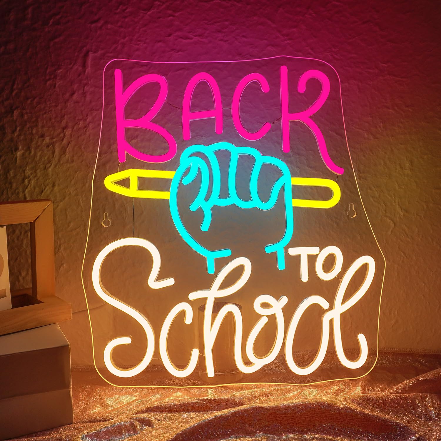 LUCUNSTAR Back to School Neon Sign Neon Signs for Wall Decor School Classroom Decor Neon Book Light Sign for Classroom with Dimmable Switches for Classroom Decor