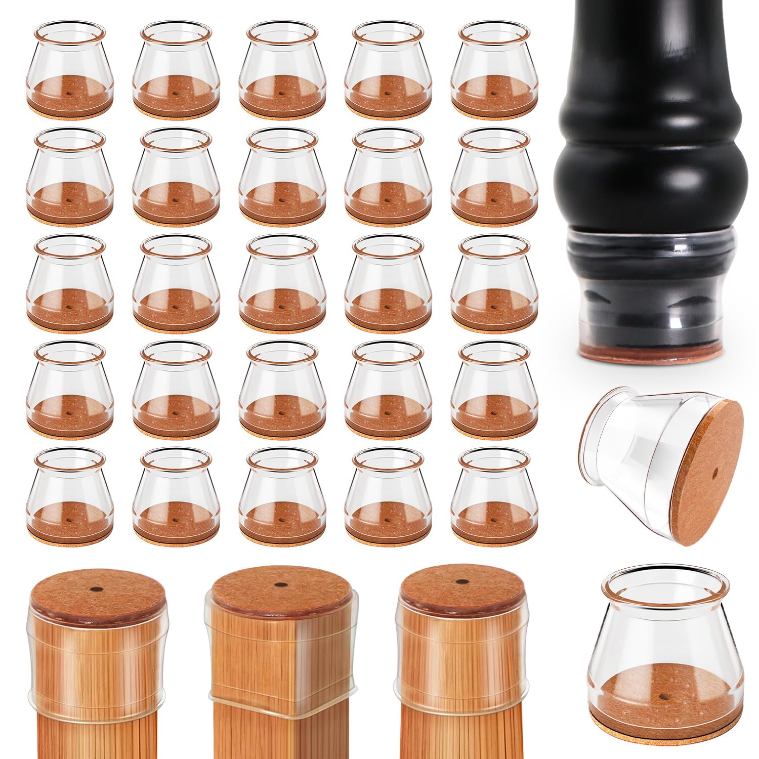 Photo 1 of Ansible 24 pcs Chair Leg Floor Protectors, Silicone Felt Furniture Leg Pads Caps Covers for Hardwood Floors (Fit Round Diameter 1-5/16" to 2")