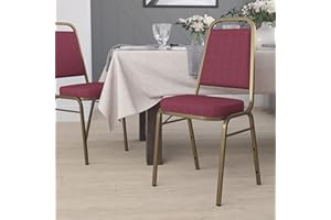 BizChair Trapezoid Back Banquet Chair, Burgundy Patterned Fabric/Gold Frame