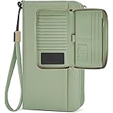 Sunpour Large Travel Wallet for Women,RFID Zipper Wallet with AirTag Slot,Passport Holder Clutch with Wristlet