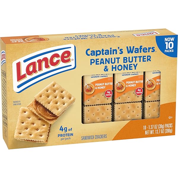 LANCE SANDWICH CRACKERS, CAPTAIN’S WAFERS PEANUT BUTTER AND HONEY, 10 PACKS, 6 SANDWICHES EACH