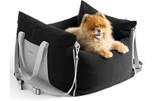 LE SURE Lesure Small Dog Car Seat for Small Dogs - Waterproof Dog Booster Car Seat with Storage Pockets, Clip-On Safety Leash and Thickened Memory Foam Filling, Pet Carseat Puppy Travel Carrier Bed, Black