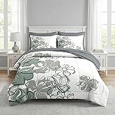 Nesker 7 Pcs Comforter Set Queen Size, Vintage Flowers Bedding Set for Kids and Adults, Farmhouse Floral Line Bed Sheet Sets with Fitted Sheet 2 Pillowcases & 2 Shams