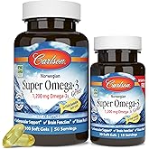 Carlson Super Omega-3 Gems, Pescetarian, Norwegian, 1,200 mg Omega-3s, 100 + 30 Soft Gels