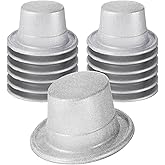 Hillban 12 Pack Silver Party Hats Top Glitter Plastic Sequin Hat Bulk Disco Costume Accessories for Magician Celebration Carnival Birthday Magic Supplies