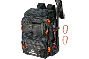 MAGIKERATION Fishing Backpack with Rod Holders,900D Oxford Water-Resistant Fishing Gear,42L Large Storage Tackle Bag for Men