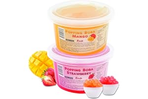 Fanale Popping Boba Pearls for Bubble Tea - 2 lb (1 lb X 2) | Strawberry Mango | Bursting Boba Pearls Bubble 450g X 2 | Fruit Juice Flavor for Shakes, Dessert, Smoothie | FPB001/002-SP450