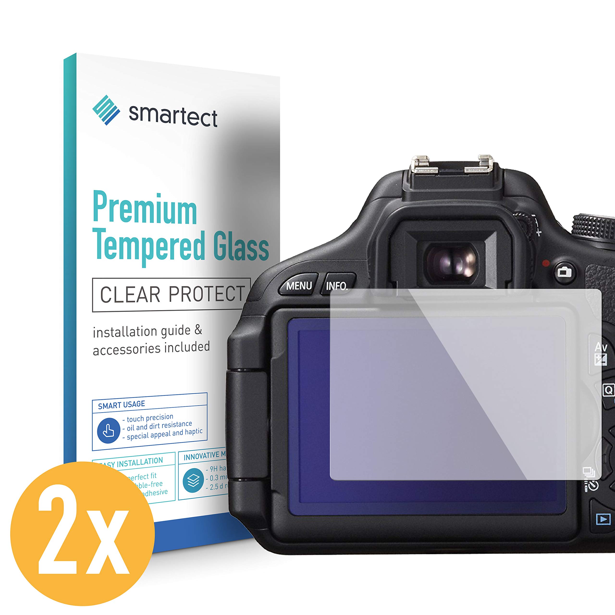 2x Pellicola in Vetro Temperato per Canon EOS 600D di smartect® | Tempered Glass Screen Protector Ultra-Sottile 0,3mm | Pellicola Protettiva con Durezza 9H