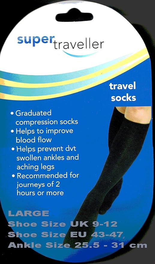 SUPER TRAVELLER Compression Travel Flight Socks Size 912, 4347 LARGE
