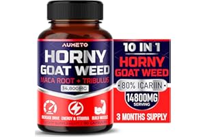 AUMETO Horny Goat Weed 13040mg w L-Arginine Tribulus Terrestris Maca Root Tongkat Ali- Energy Workout Memory Support (90 Count (Pack of 1))
