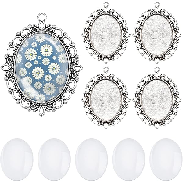PH PandaHall 30 Pendentifs Vierges Coeur Bezel + 30 Cabochons Verre - Kit Fabrication Bijoux