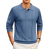 Cotrasen Mens Knit Polo Sweaters Long Sleeve Polo Lightweight Casual Button Dress Collar Pullover Cozy Textured Sweaters