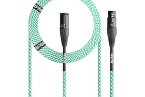 Mophead 15-Foot Balanced XLR Microphone Cable - 3-Pin XLR Male to XLR Female Pro Grade Double Insulated Tweed Braided (Green and White)