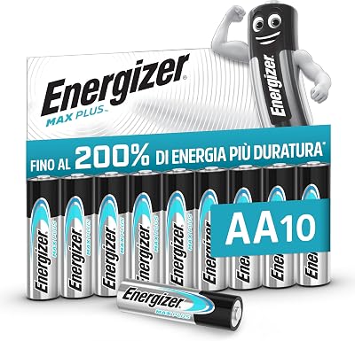 Max Plus - Pile AA (Confezione da 10) Batterie Alcaline 1,5V