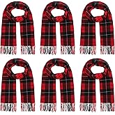 ramede 6 Pcs Christmas Buffalo Plaid Scarf Faux Cashmere Tartan Scarf Shawls Wraps Soft Large Grid Winter Warm Long Scarf(Red and Black)