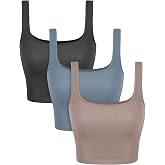ODODOS 3-Pack Seamless Square Neck Crop Tank for Women Ribbed Knit Soft Low Back Cropped Tops