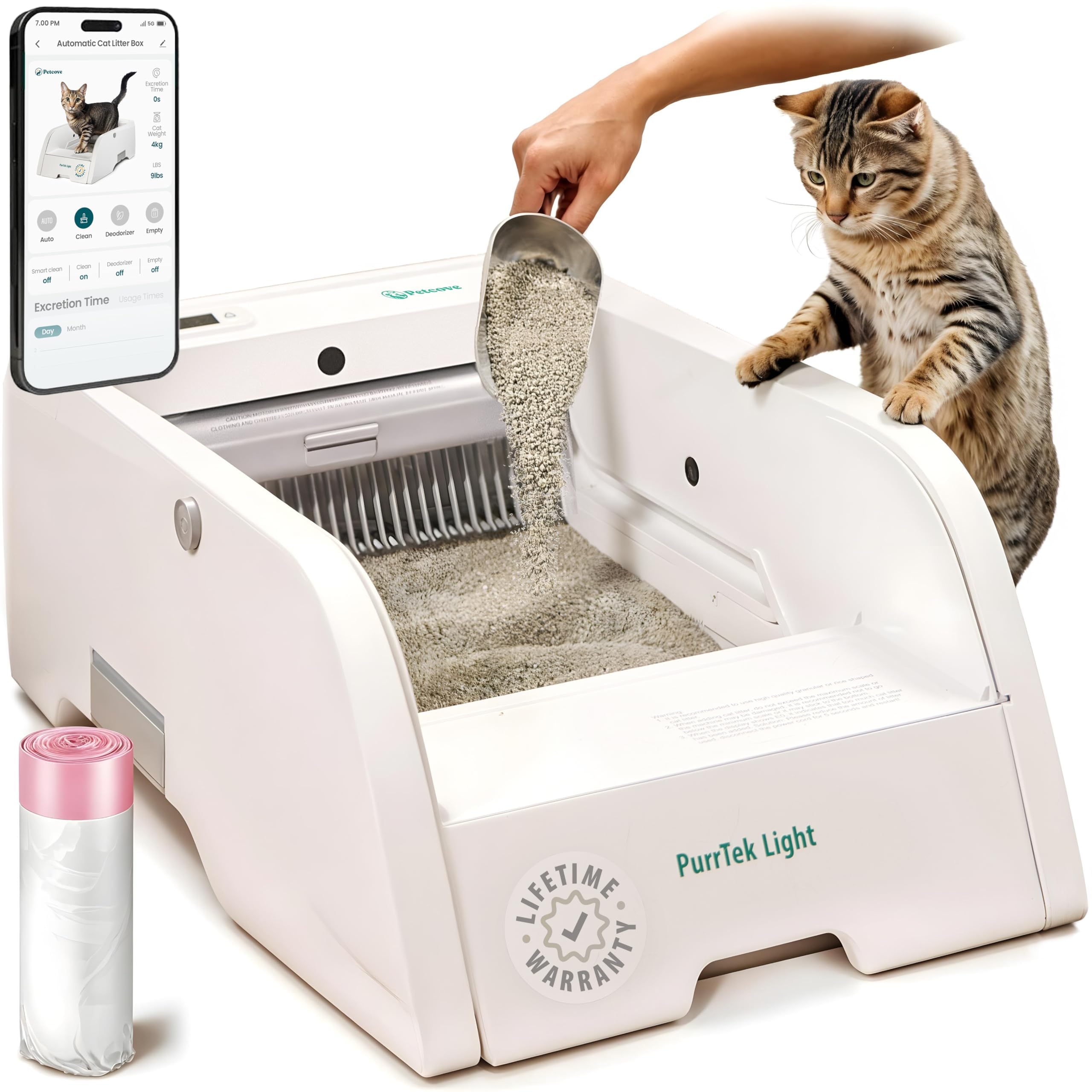 Photo 1 of ** SOLD AS IS NO REFUND/RETURN** SEE COMMENT!
Petcove Self Cleaning Automatic Litter Box for Multi Cat Open Top/Quiet Operation ?45 dB/Odor Control/Dual Anti-Pinch Safety/Easy App Control with Ultra Fast 5 GHz Wi-Fi - 20 Count Litter Bags