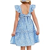 GRACE KARIN Girls Floral Dress Tie Back Flutter Sleeves Casual Summer Dress for 5-12Y
