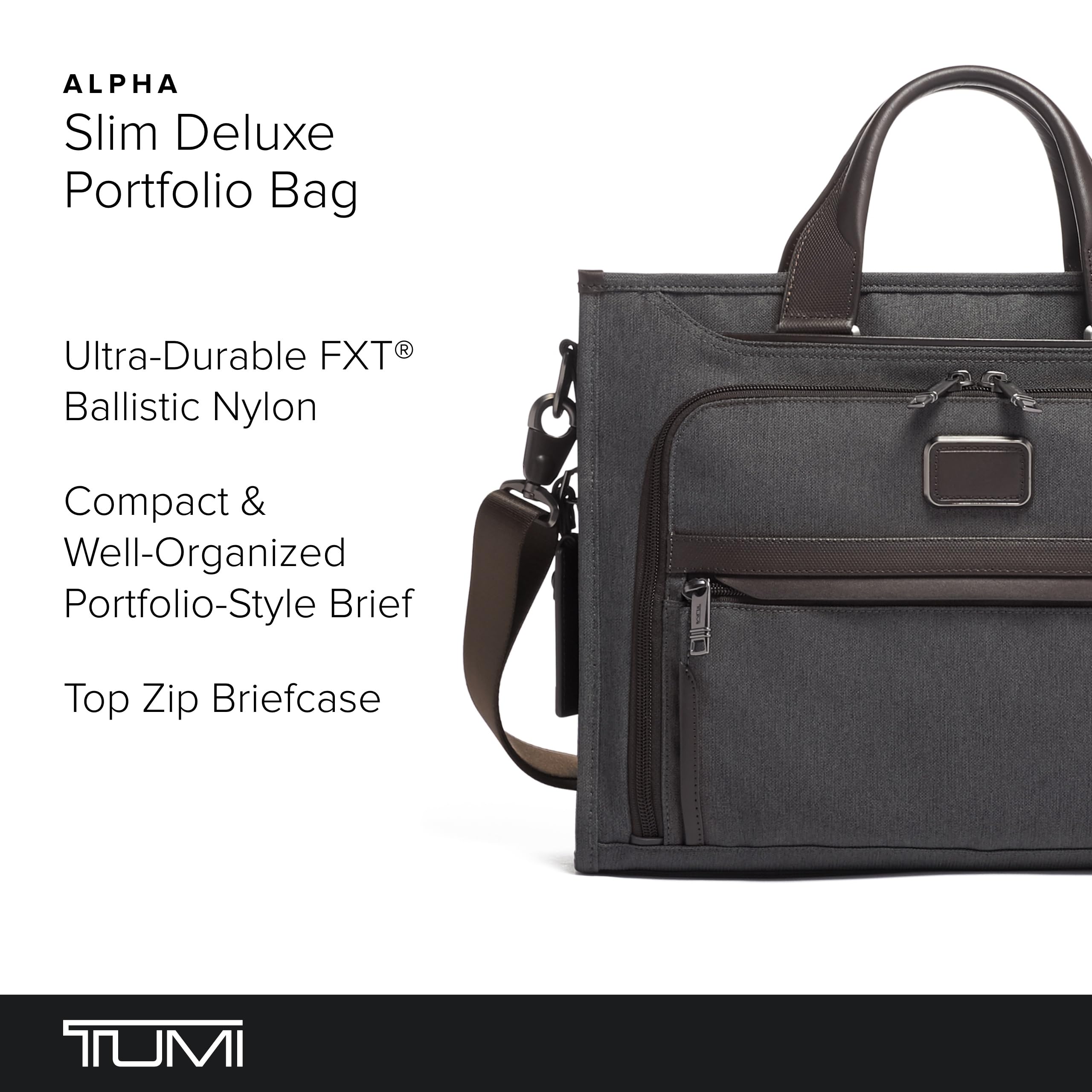 TUMI - Alpha Slim Deluxe Portfolio - Men's Compact Travel & Office Briefcase - Laptop and Tablet Bag - Anthracite